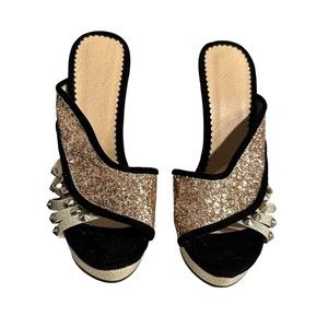 Vero Cuoio Gold 4.5” High Heel Glitter Stud Slip On Casual Elegant Italy Size 5